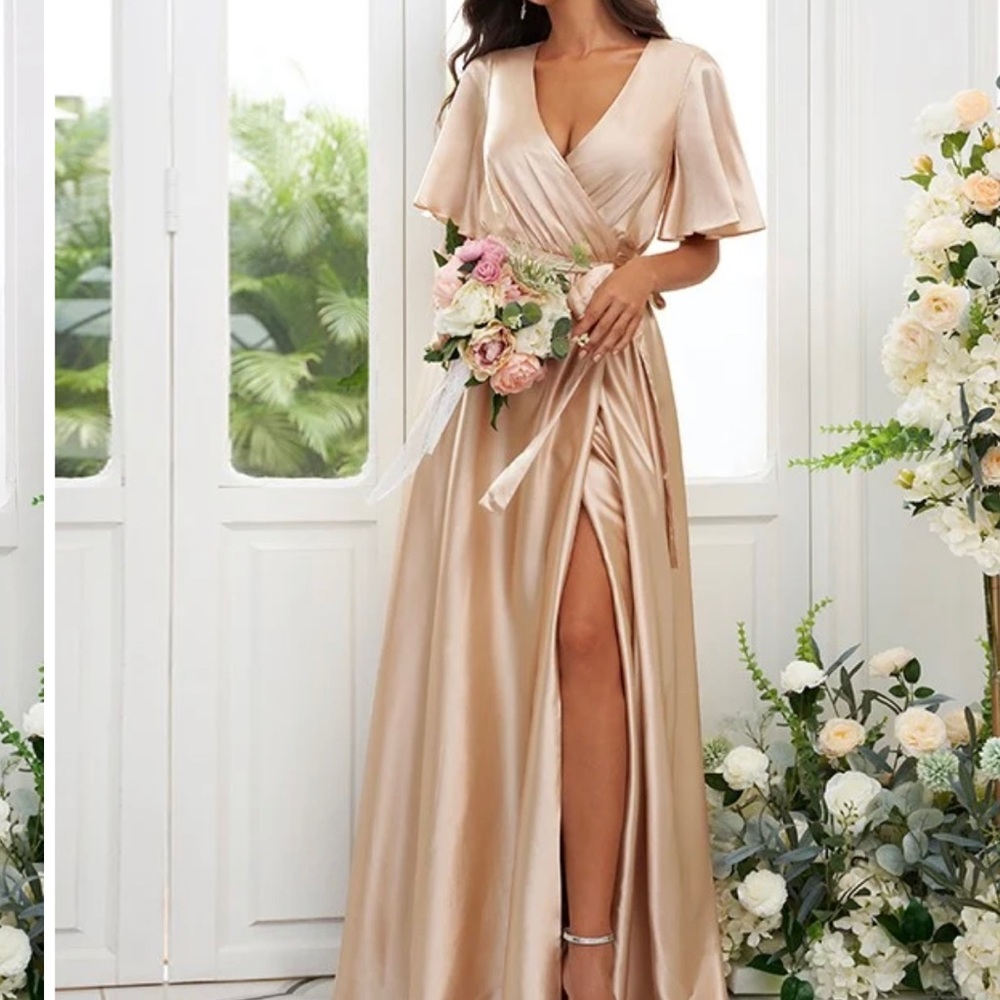 New! Hebeos Champagne Wrap Bridesmaids Dress